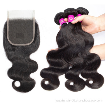 Brazilian Hair Body Wave Bundles With Closure100% Virgin Human Hair Extensions
